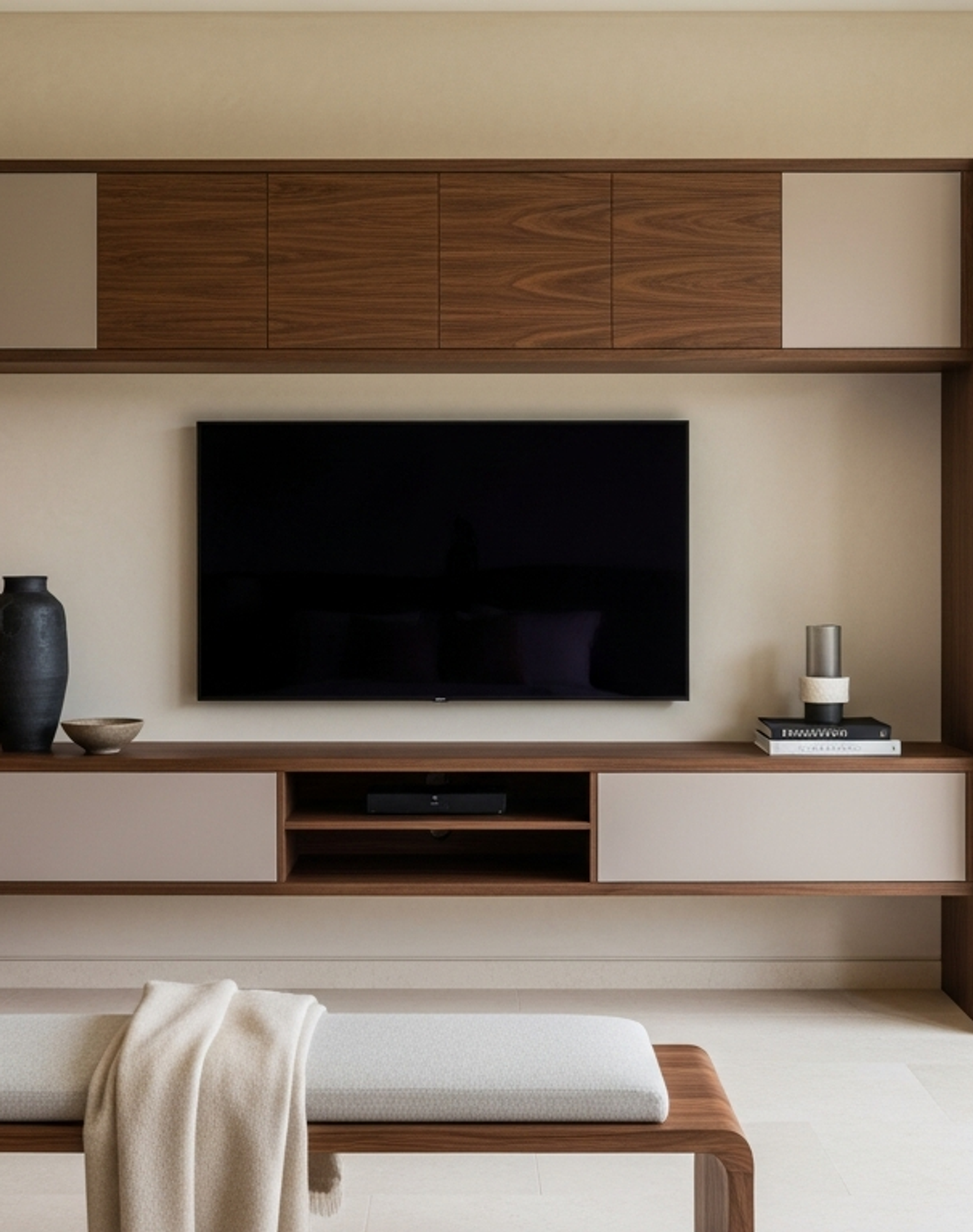 Fadior Essence Media Console — lifestyle setting with natural light and residential styling
