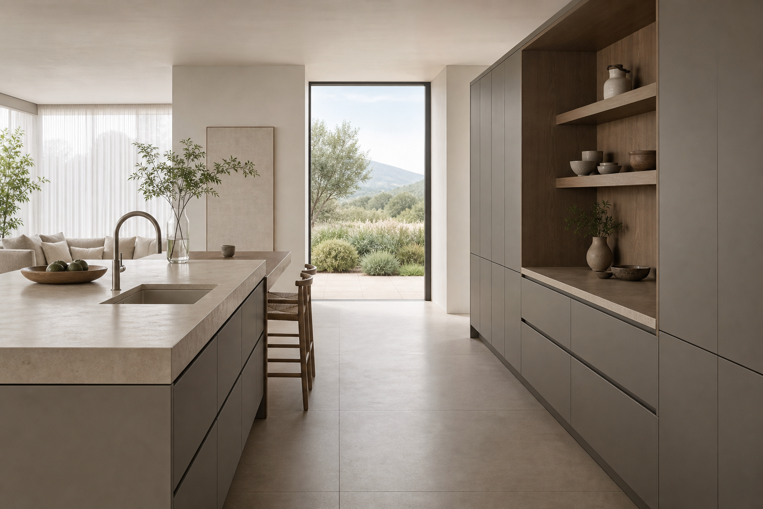 Fadior Forge Kitchen Suite with Courtyard Breakfast Ledge — interior room context showing cabinet integration