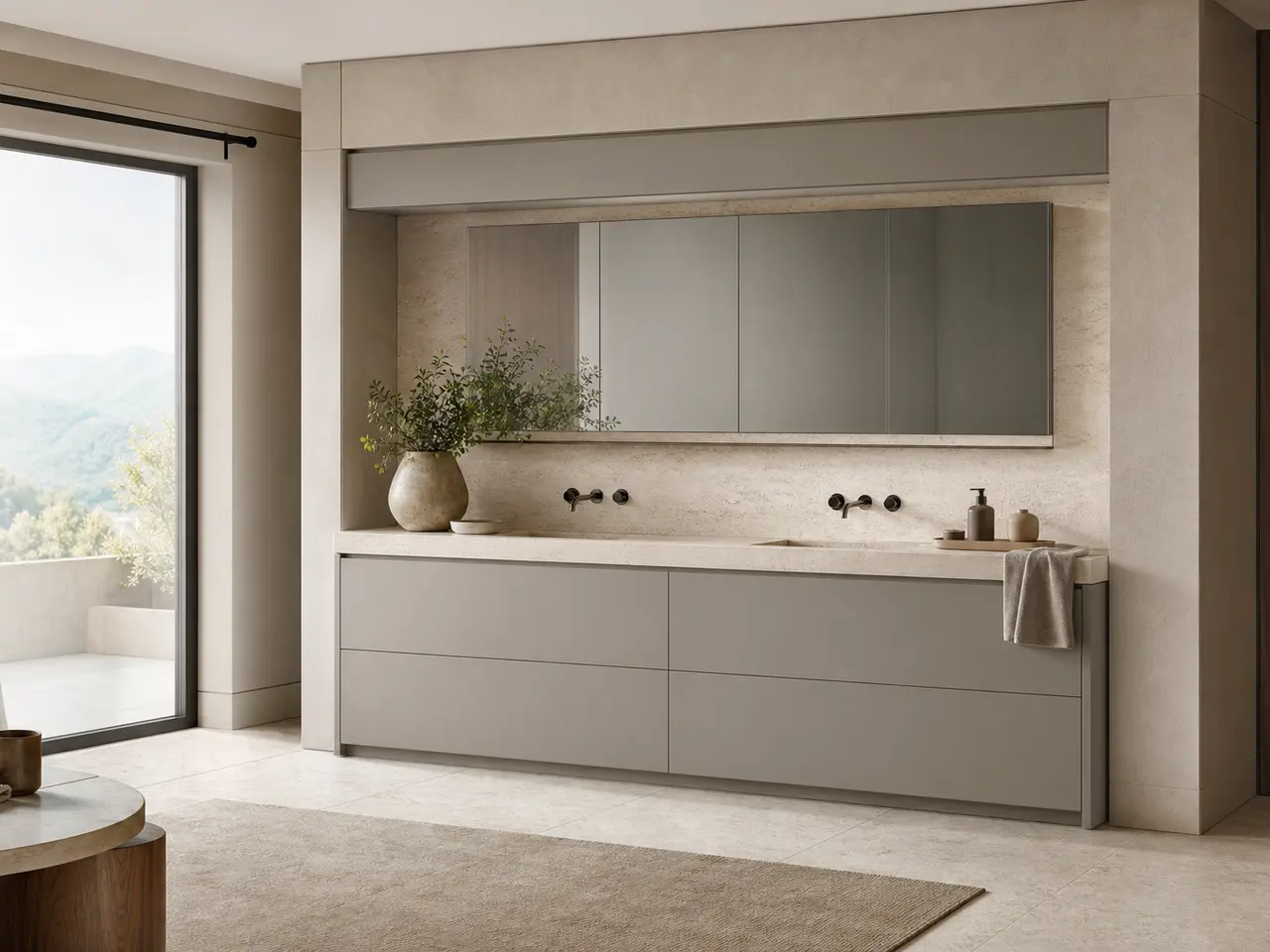 Fadior Voyage Bath Vanity Suite with Obsidian Wash Lintel - waterproof 304 stainless steel bath vanity with mirror storage, moisture-resistant finishes, and grooming storage