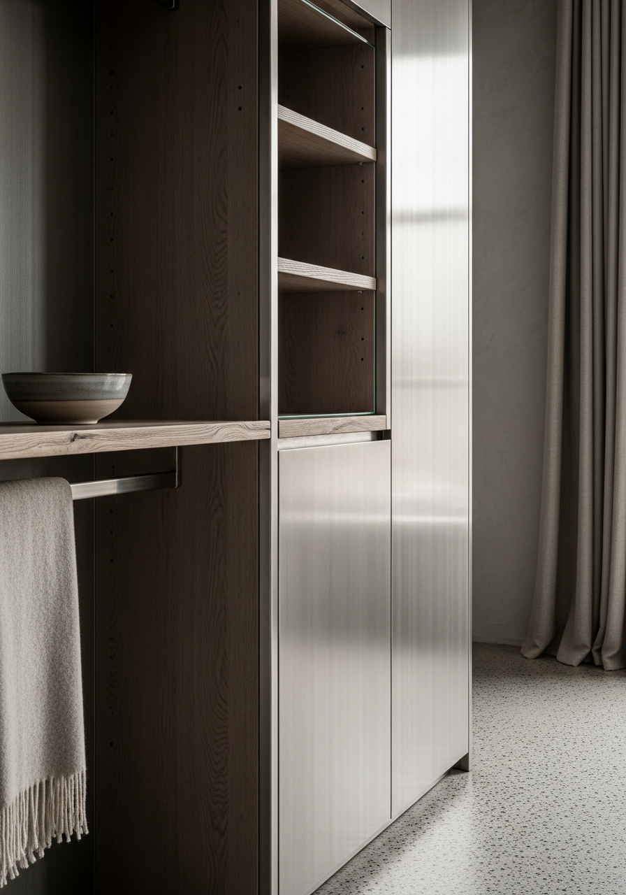 Fadior Brera Wardrobe Suite — close-up of stainless steel finish and hardware detail
