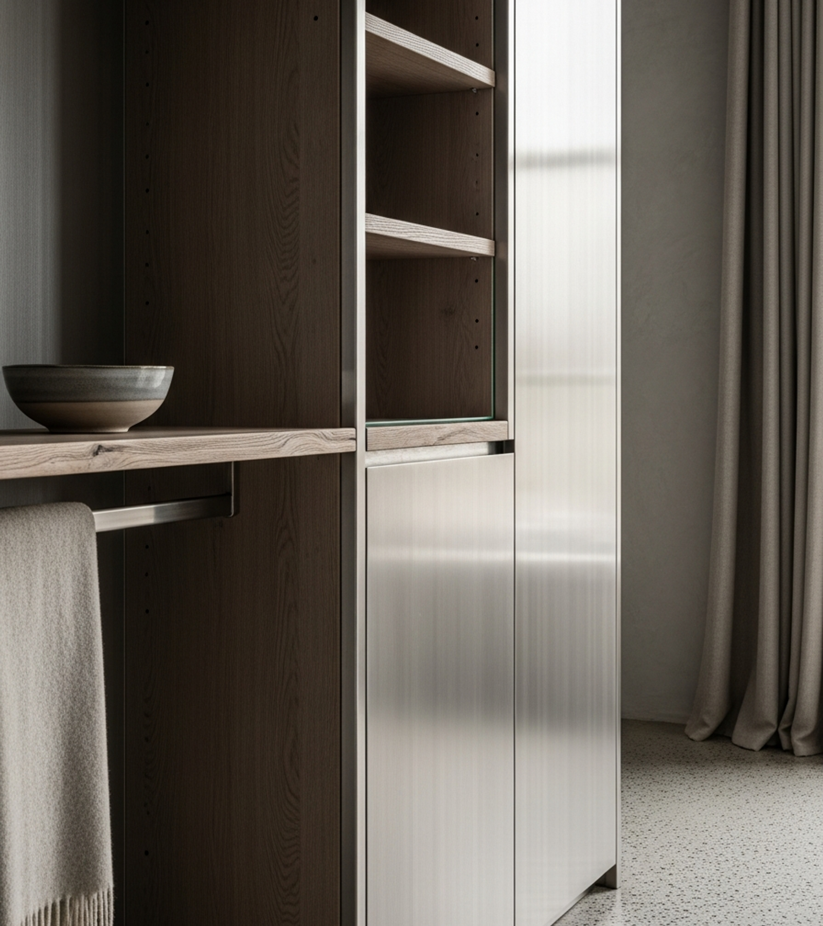 Fadior Brera Wardrobe Suite — close-up of stainless steel finish and hardware detail