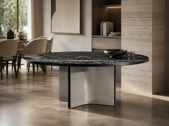 Mesa de comedor de mármol con base cruciforme Ø1500×750 mm