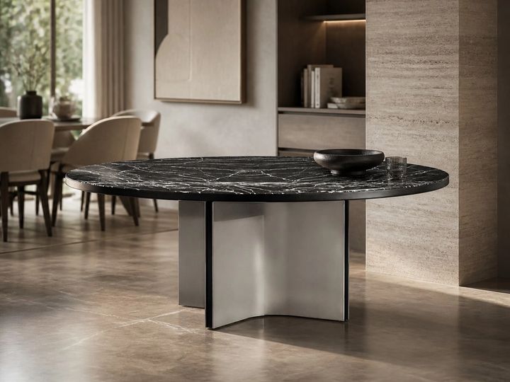 Marble Dining Table φ1500 × 750H styled in a FADIOR HOME interior setting
