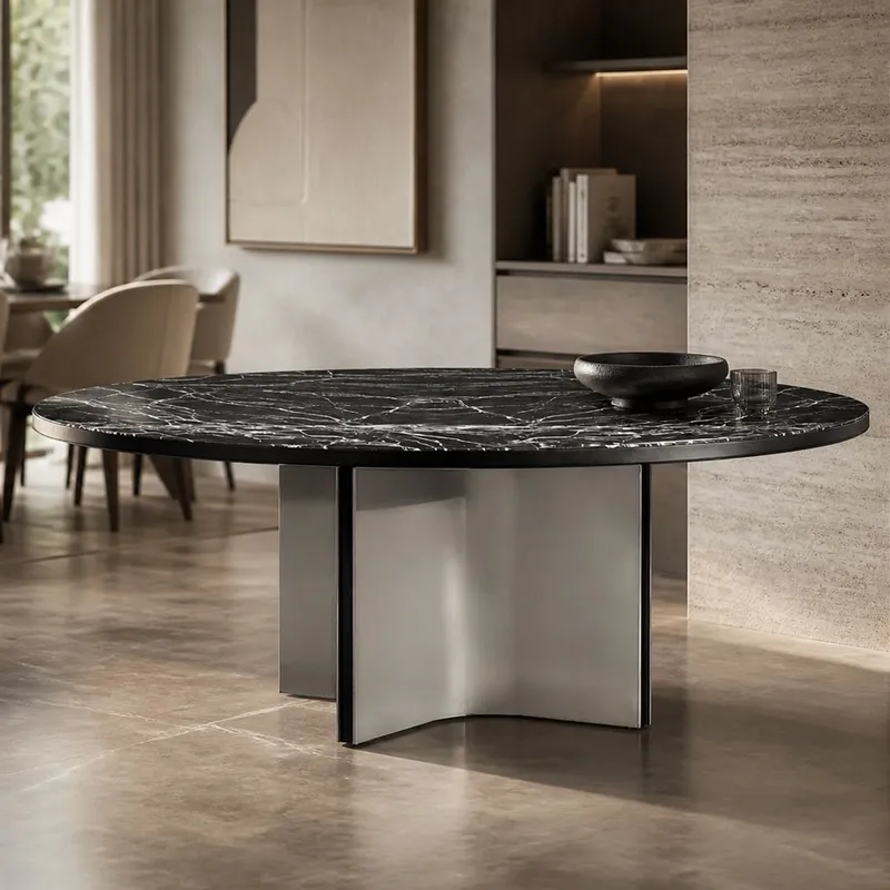Cruciform-Base Marble Dining Table Ø1500×750 mm
