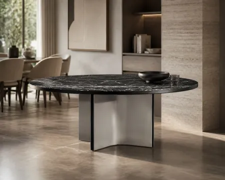 Cruciform-Base Marble Dining Table Ø1500×750 mm