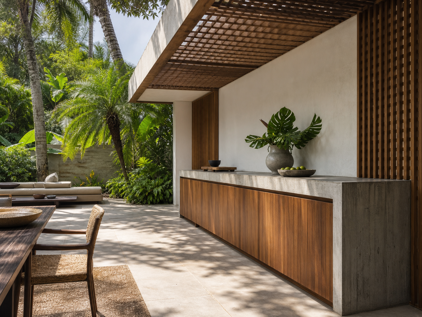 Fadior Horizon Outdoor Kitchen Suite with Shade-Screen Prep Promenade — interior room context showing cabinet integration