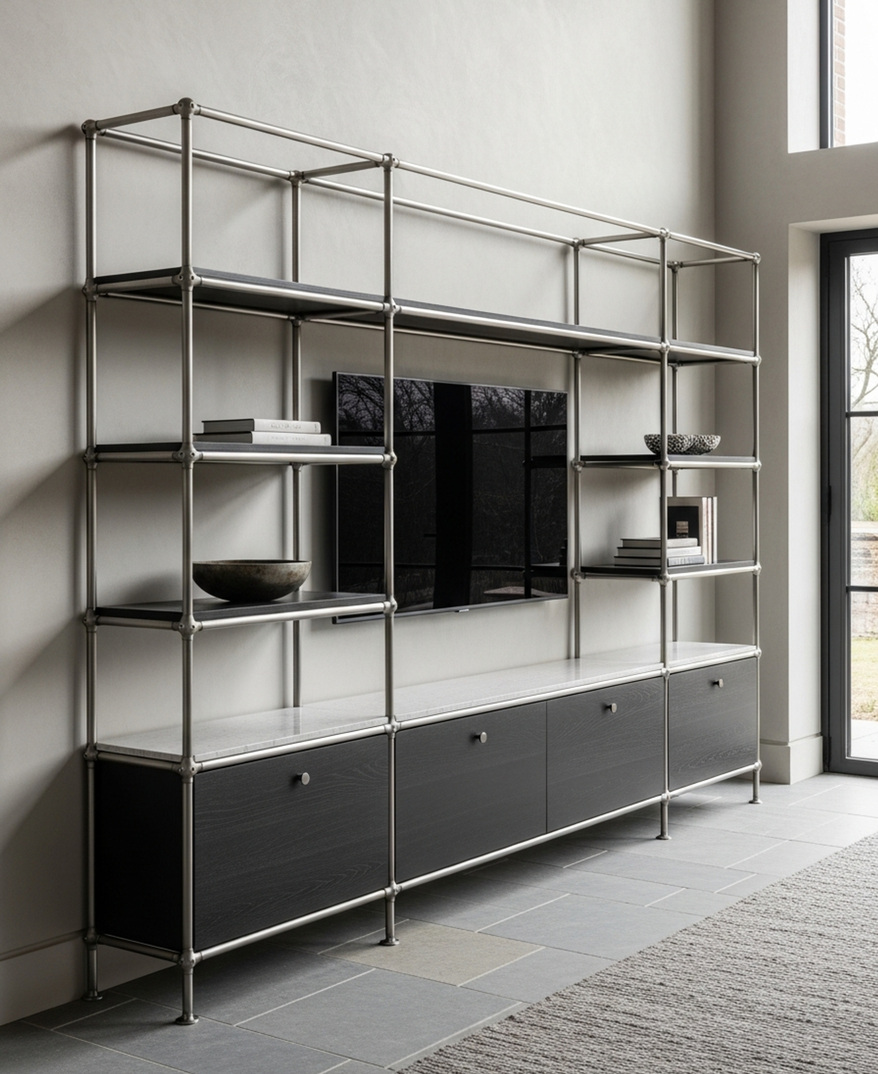 Fadior Essence Media Console — 304 stainless steel living room system, front view