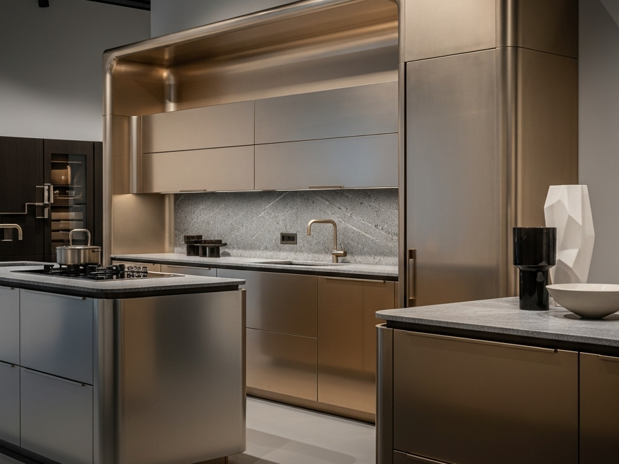 Fadior Milan Design Week Steel Pavilion — 304 stainless steel kitchen system, architectural view