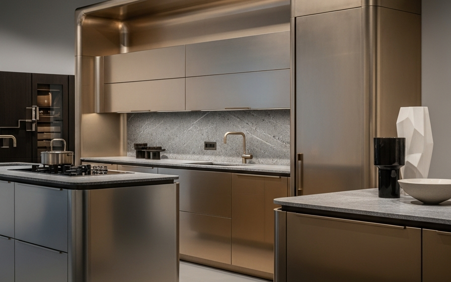 Fadior Milan Design Week Steel Pavilion — 304 stainless steel kitchen system, architectural view