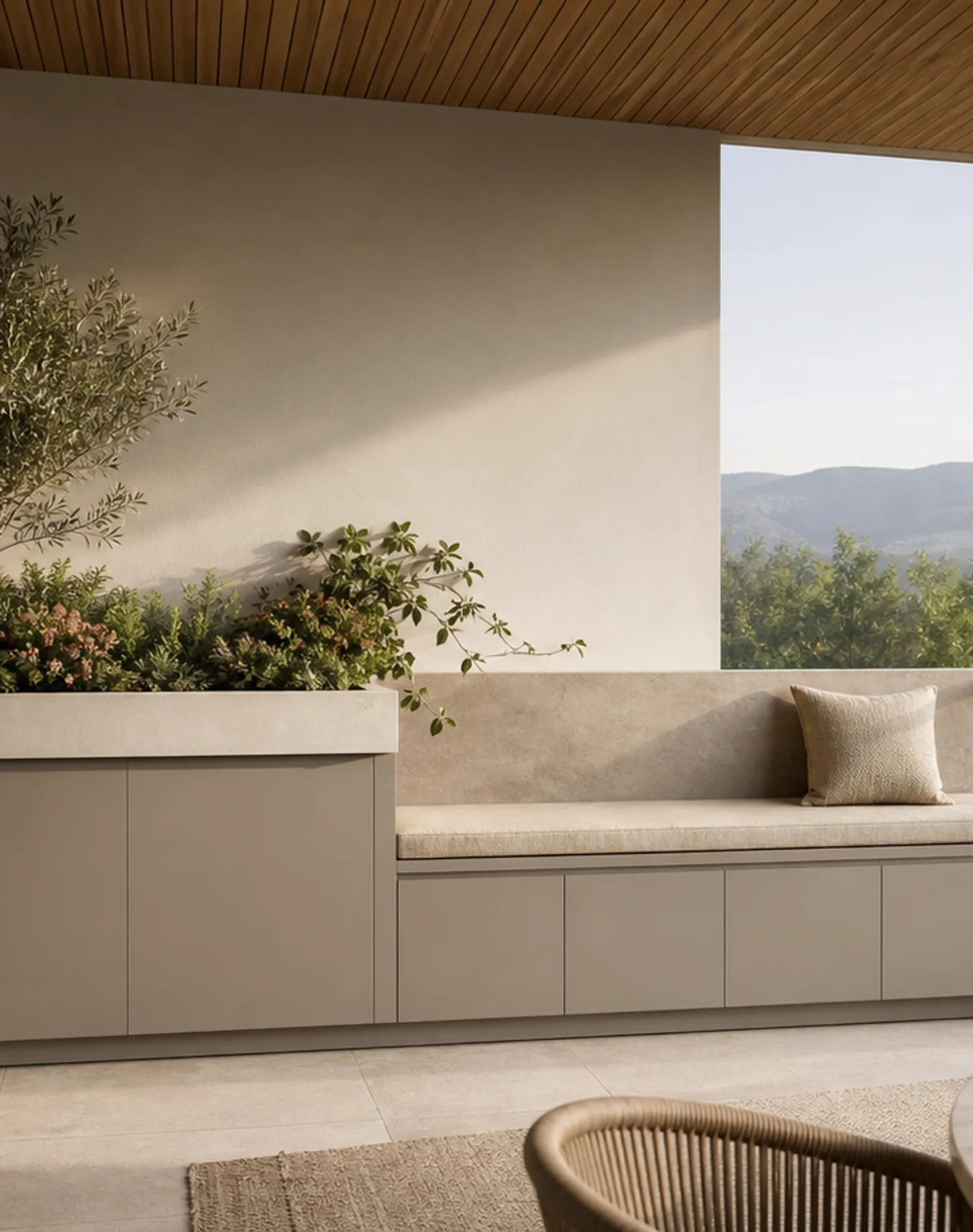 Módulo de Balcón Cannes con Receptáculo para Macetero de Piedra Caliza estudio de adaptación