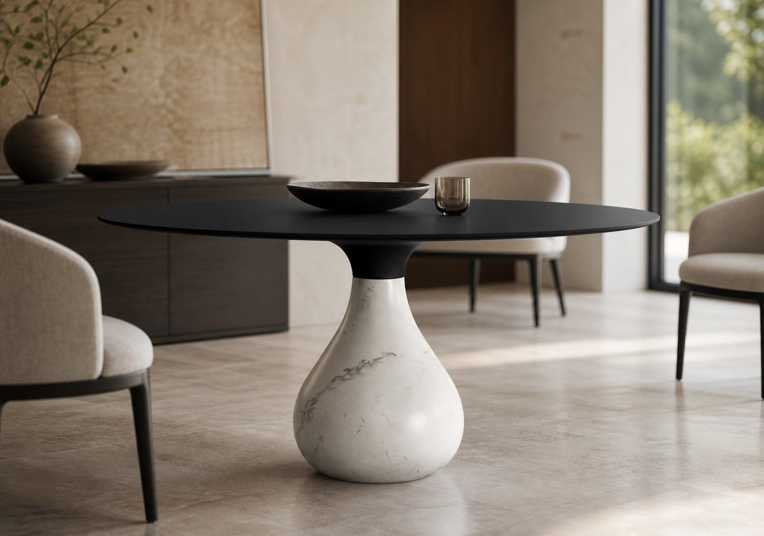 Marble Dining Table (DT-004) styled in a FADIOR HOME interior setting