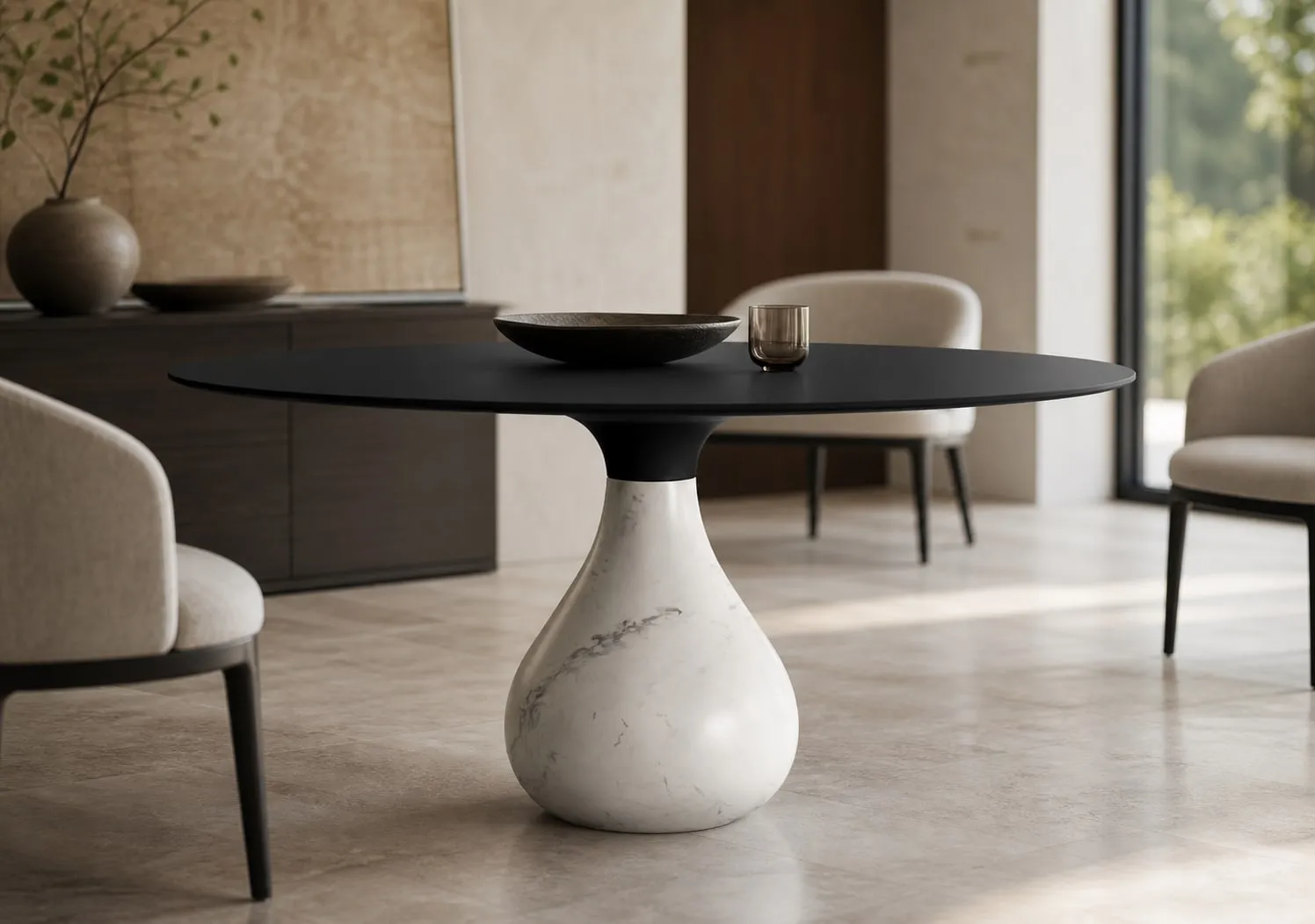Teardrop-Pedestal Marble Dining Table