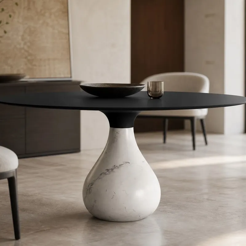 Teardrop-Pedestal Marble Dining Table