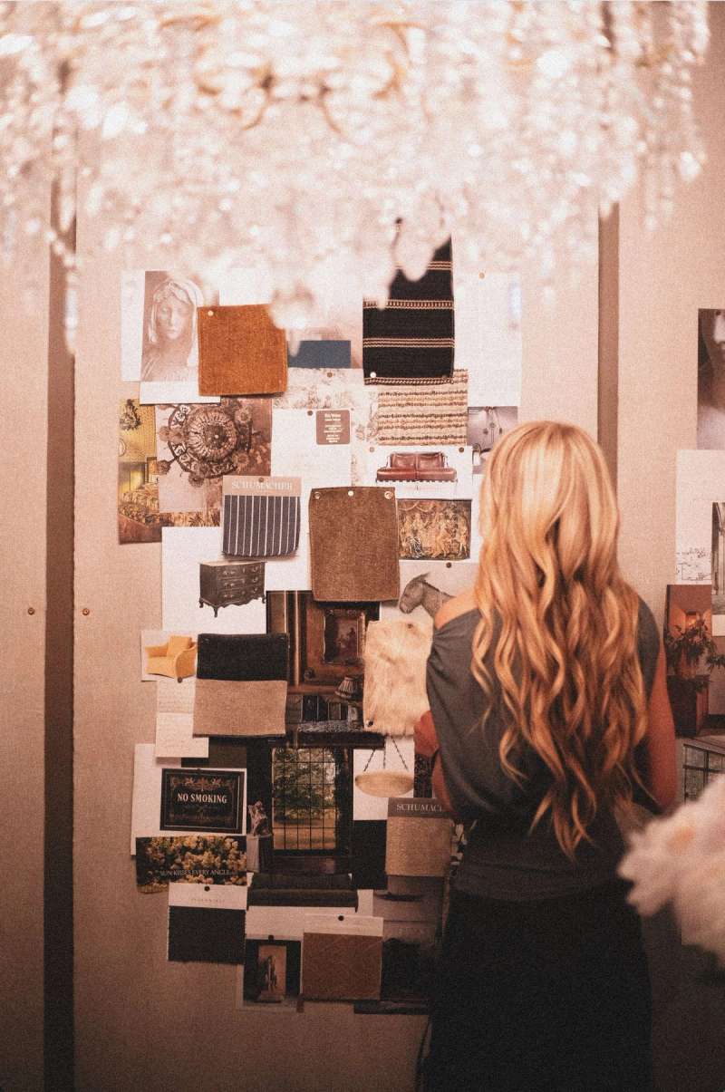 A moodboard with colours and materials in a design studio