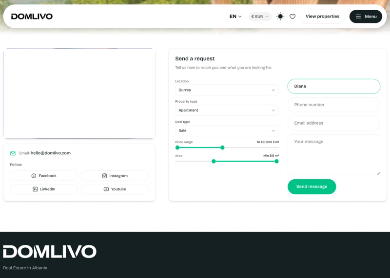 Форма контактів Domlivo на ноутбуці