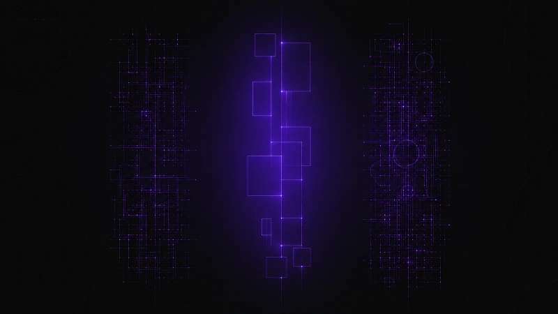 Three vertical columns of differing density, the cleanest glowing brightest