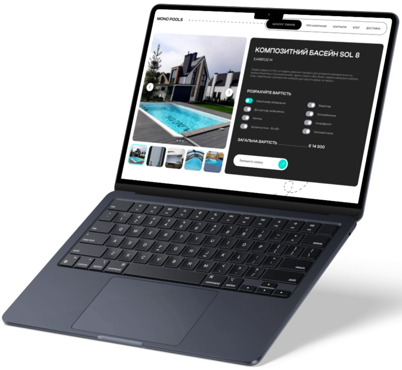 Mono Pools website on desktop
