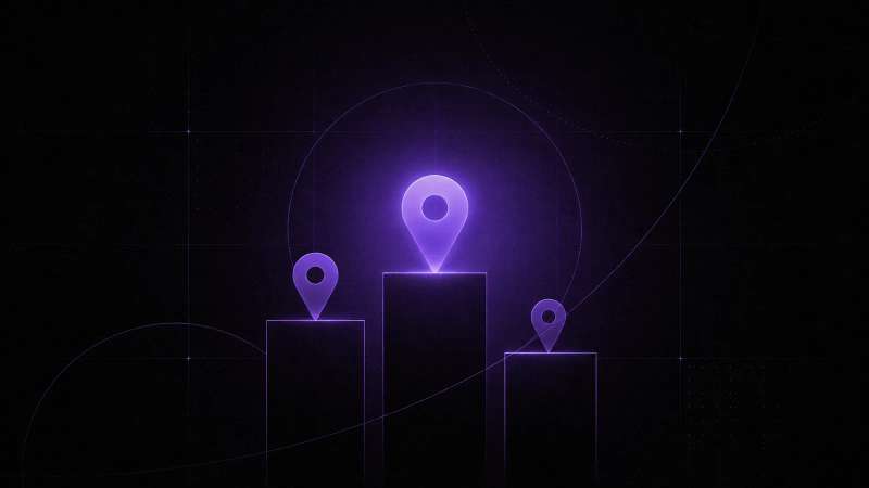 Three map pins on a podium of unequal heights