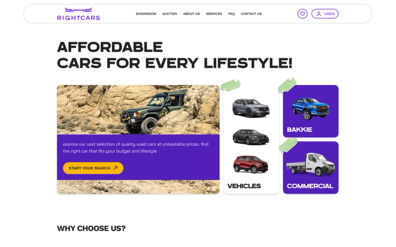 Right Cars' new homepage with the showroom and vehicle-search filters