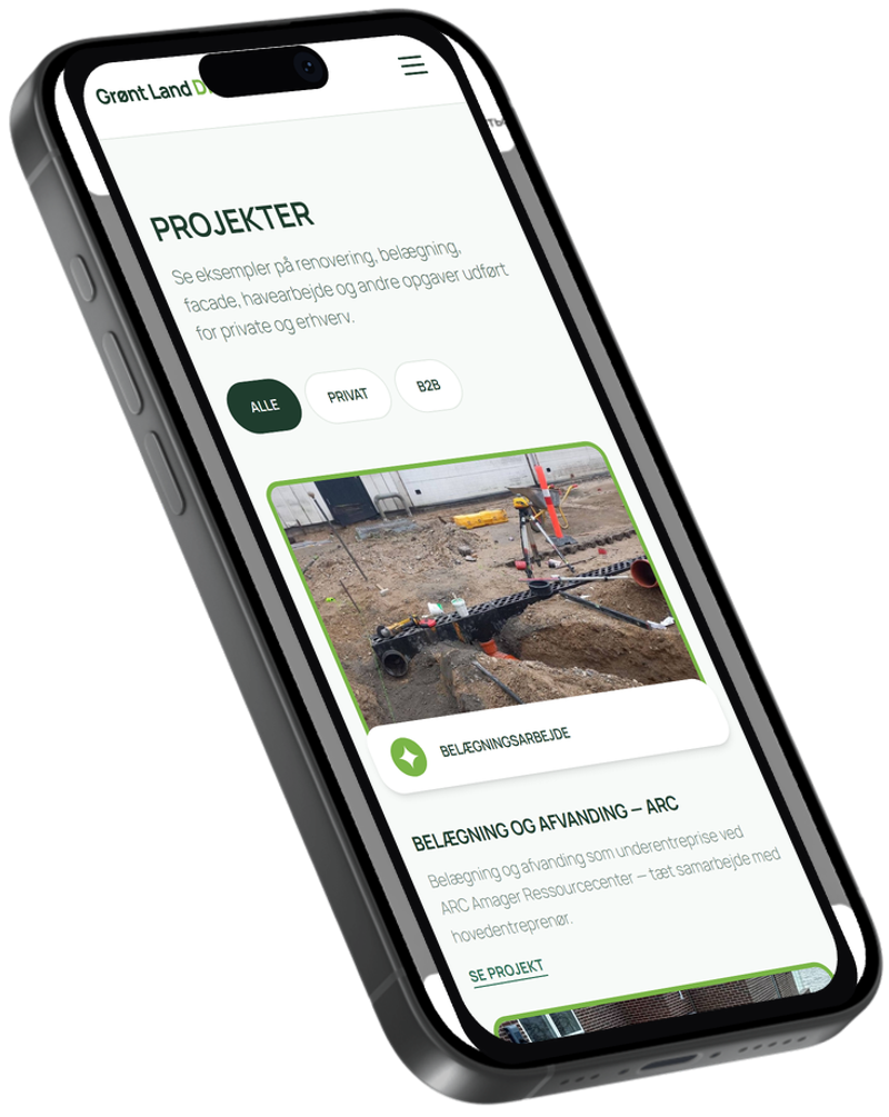 Каталог проєктів Grønt Land DK на телефоні