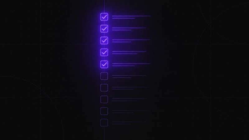 A column of geometric check marks, some lit and some dark, a checklist in progress