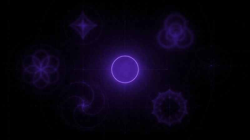 Ornate forms dissolving while one plain geometric shape stays sharp