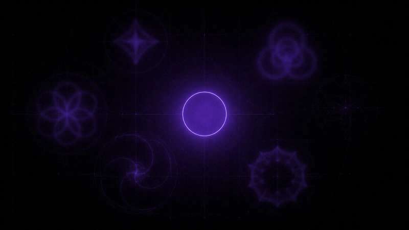 Ornate forms dissolving while one plain geometric shape stays sharp