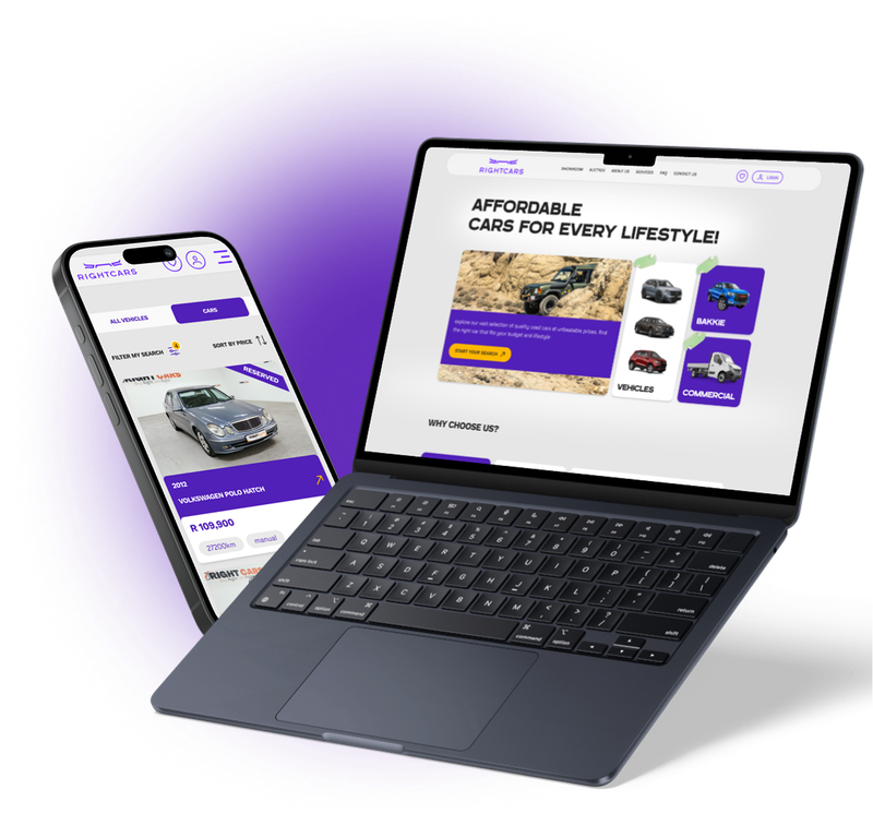 Right Cars website shown on laptop and phone