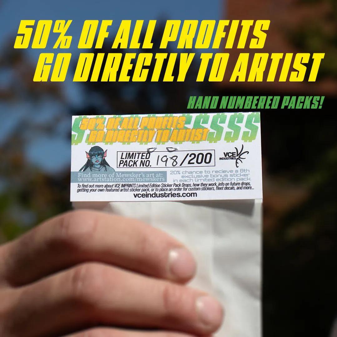 50% of all profits go directly to the artist! Each pack is hand numbered.