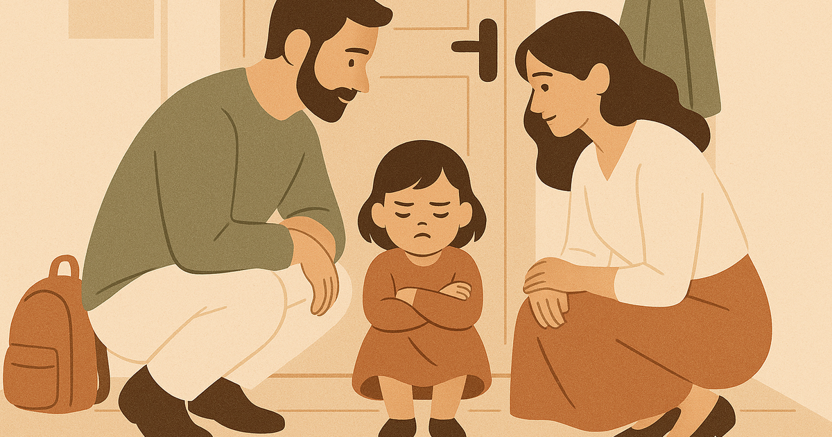 家族とイヤイヤ期の子どもを表現したイラスト