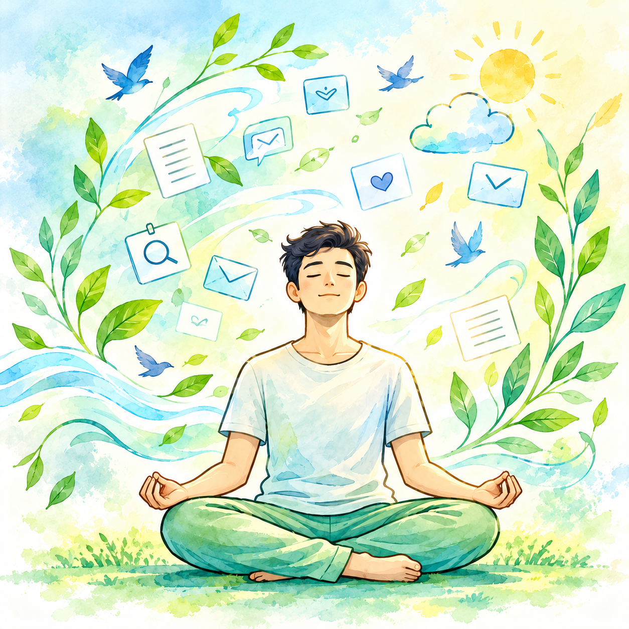 Illustration of a man sitting calmly in meditation