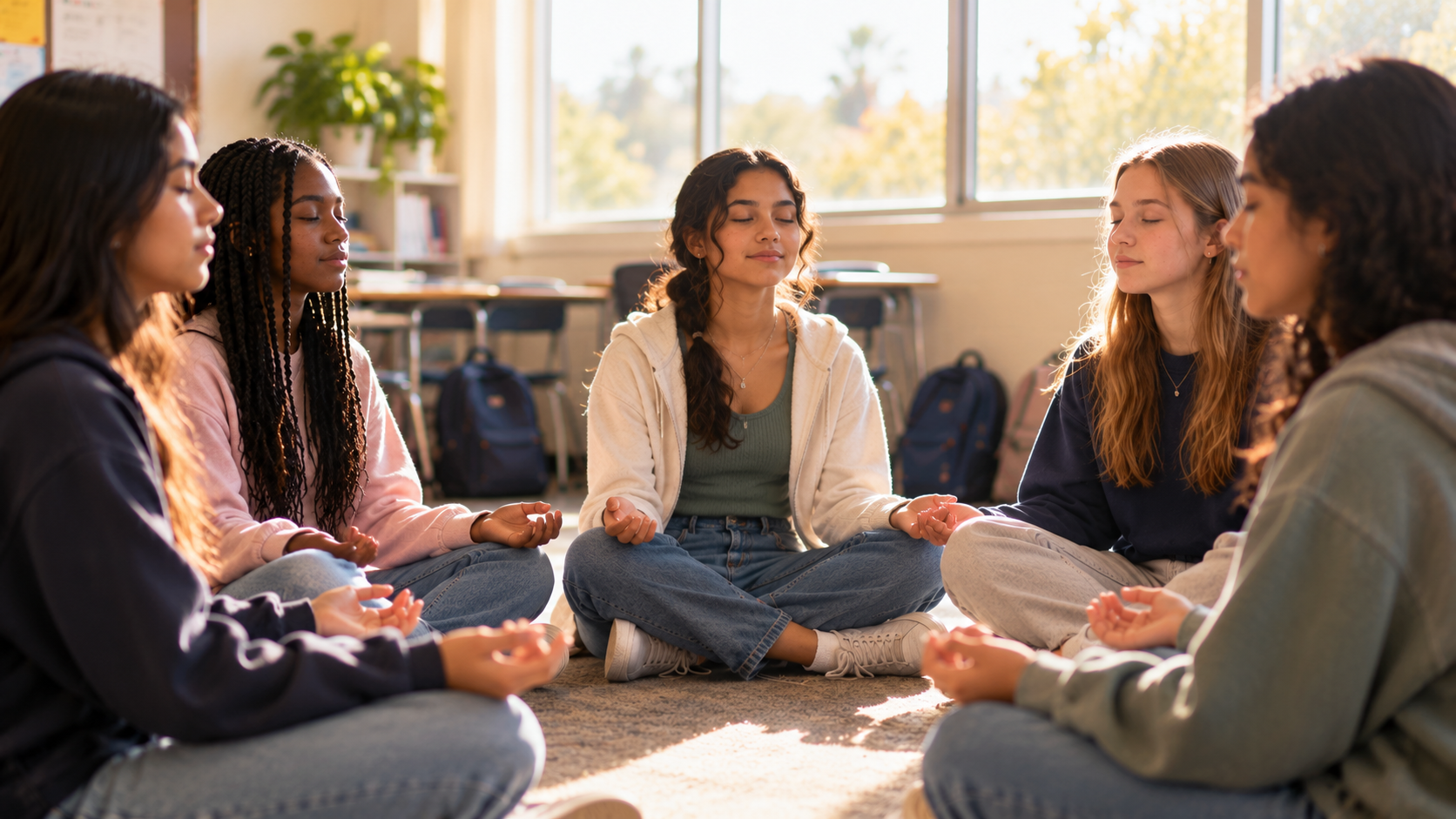 High school teenage girls doing a group session of SKY Schools