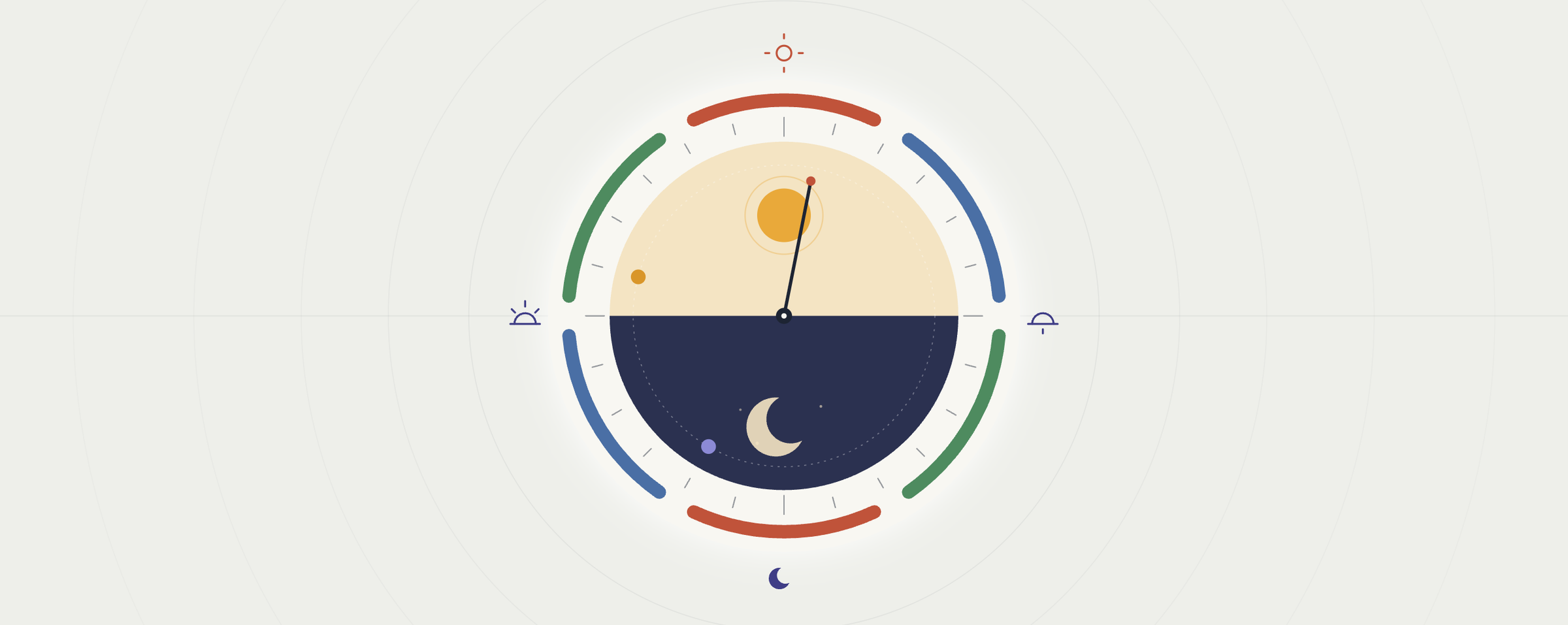 A clock face ringed with icons for light, meals, work and sleep