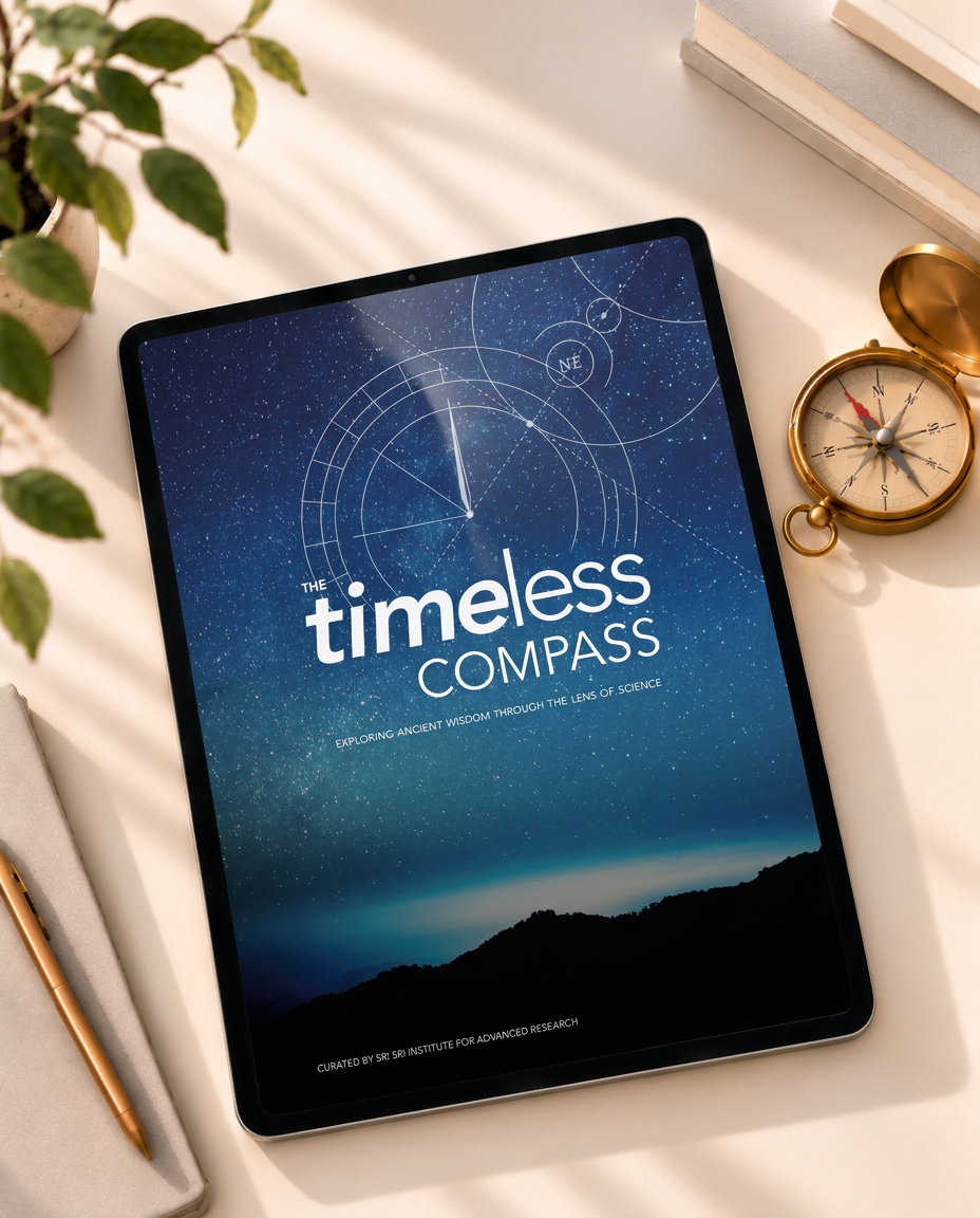 The Timeless Compass research guide, shown as a book on a soft beige background