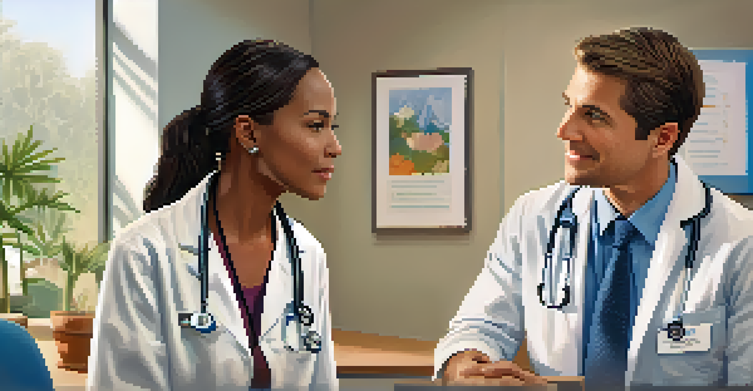 A healthcare provider having a compassionate conversation with a patient in a cozy office, reflecting empathy and support in the interaction.