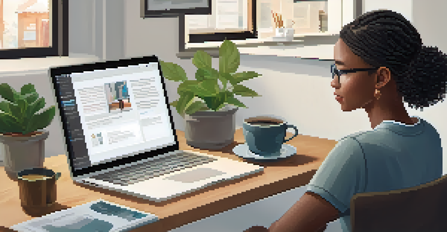 An individual engaged in online vocational training at a desk, with a laptop and motivational decor.