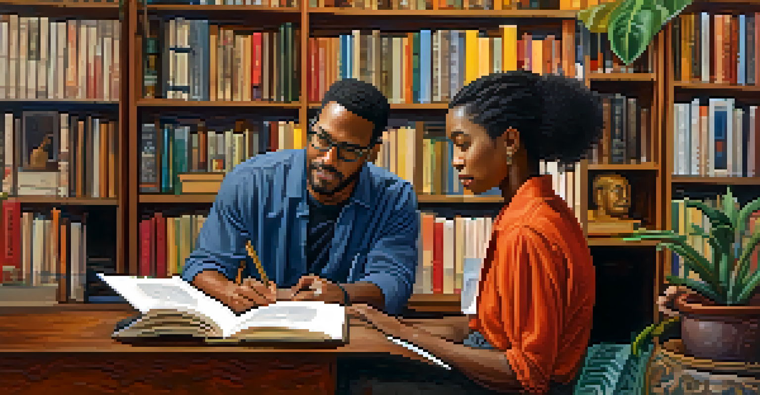 A counselor and client sitting together, the counselor is listening attentively in a vibrant and welcoming setting.