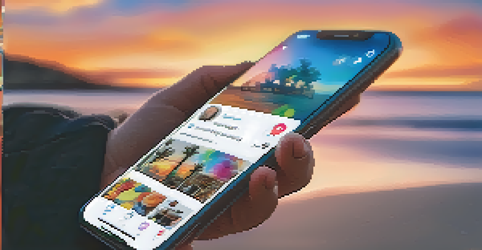 A close-up of a smartphone displaying a positive social media feed with uplifting content.