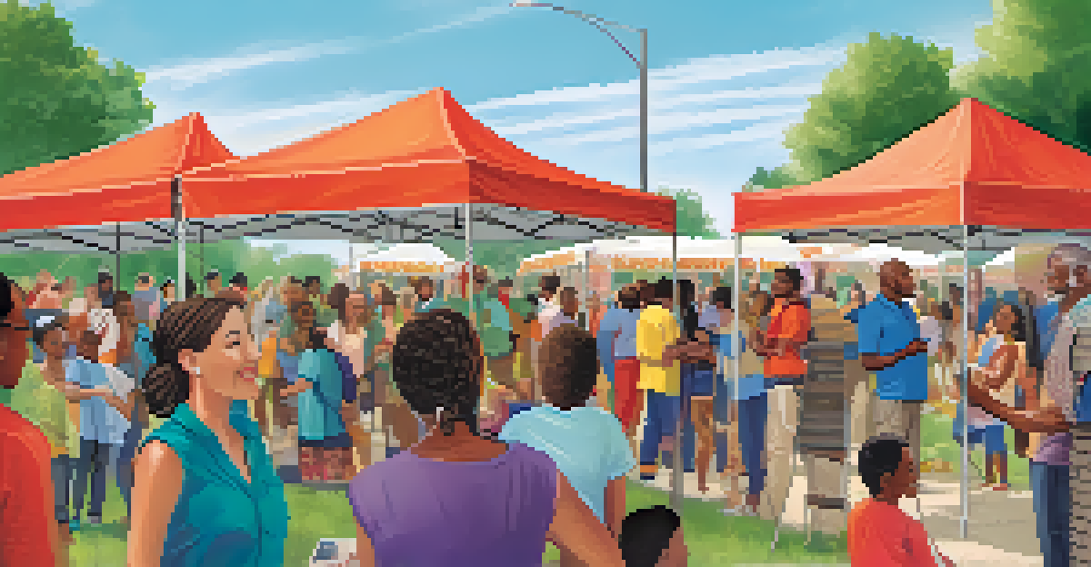 A vibrant community event with people engaging in mental health awareness activities outdoors.