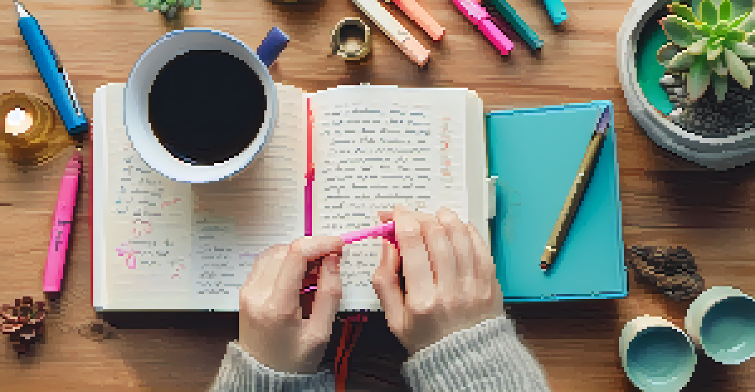 A close-up of hands writing in a journal next to a cup of tea and a succulent, symbolizing the importance of journaling in emotional recovery.