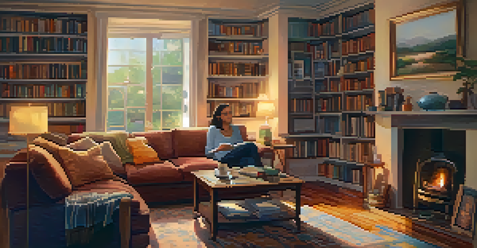 A cozy living room with two friends, one listening attentively to the other on a comfortable sofa.