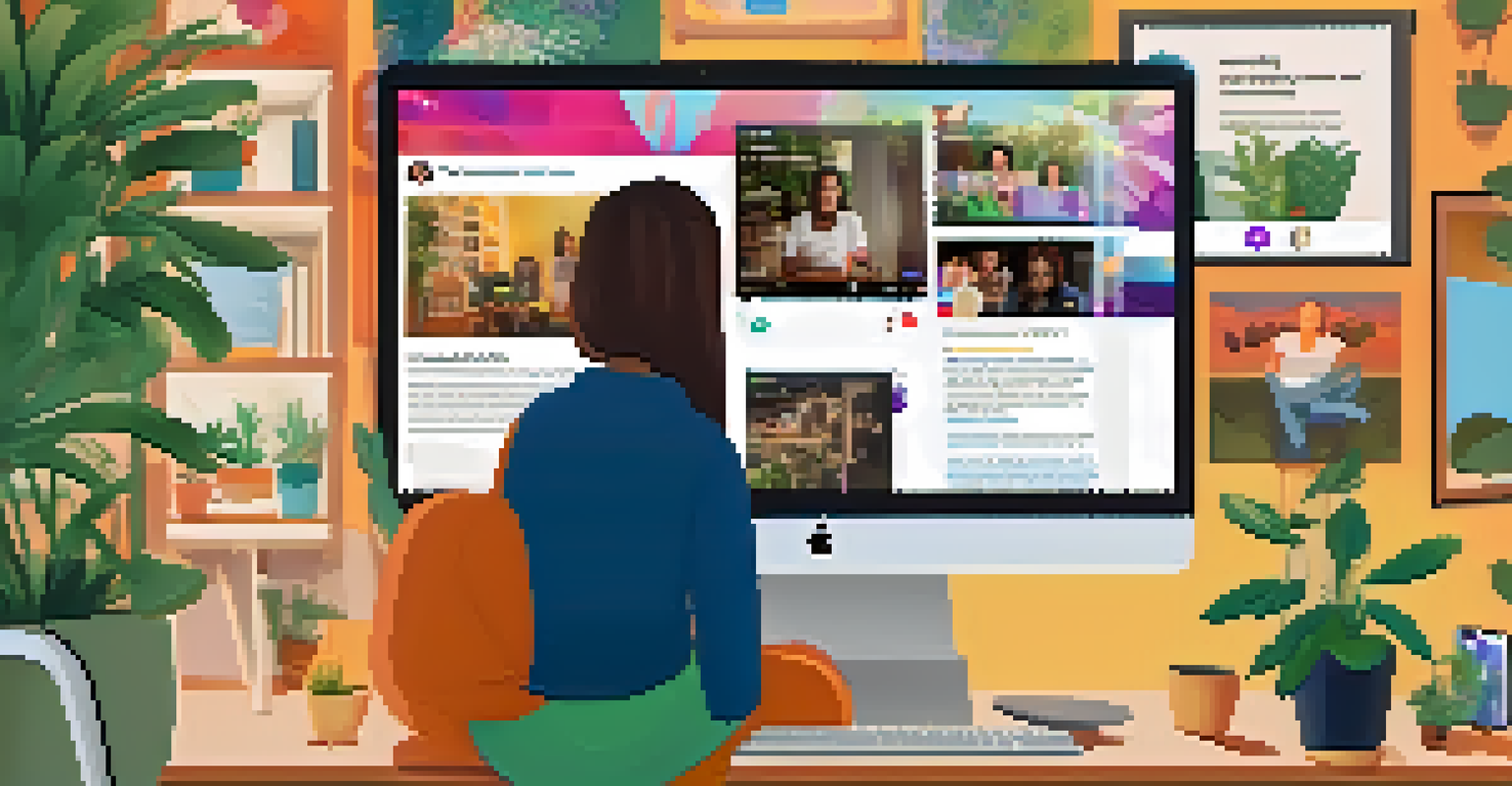 A social media campaign on a computer and smartphone displaying inspiring recovery stories, set in a cozy living room.