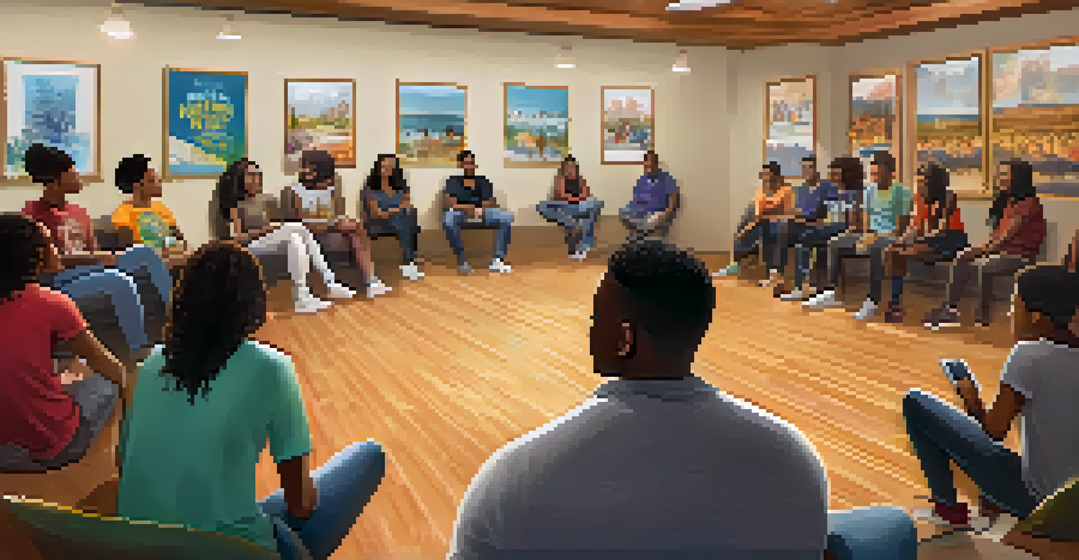 A community center room where young people are engaged in a mentorship program, promoting support and connection among them.