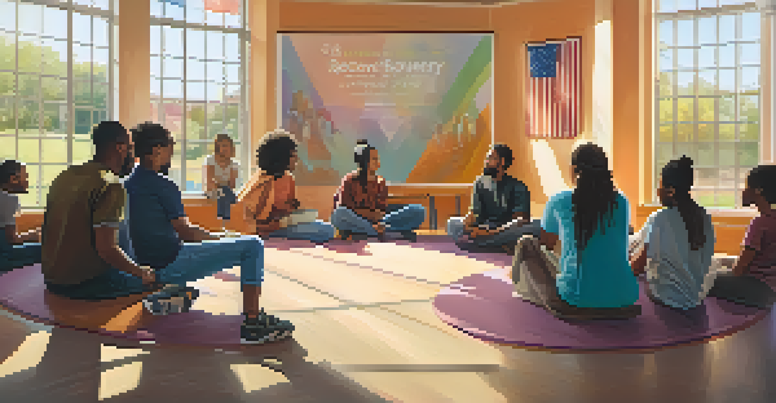 A community support group meeting, highlighting individuals sharing and listening with compassion.