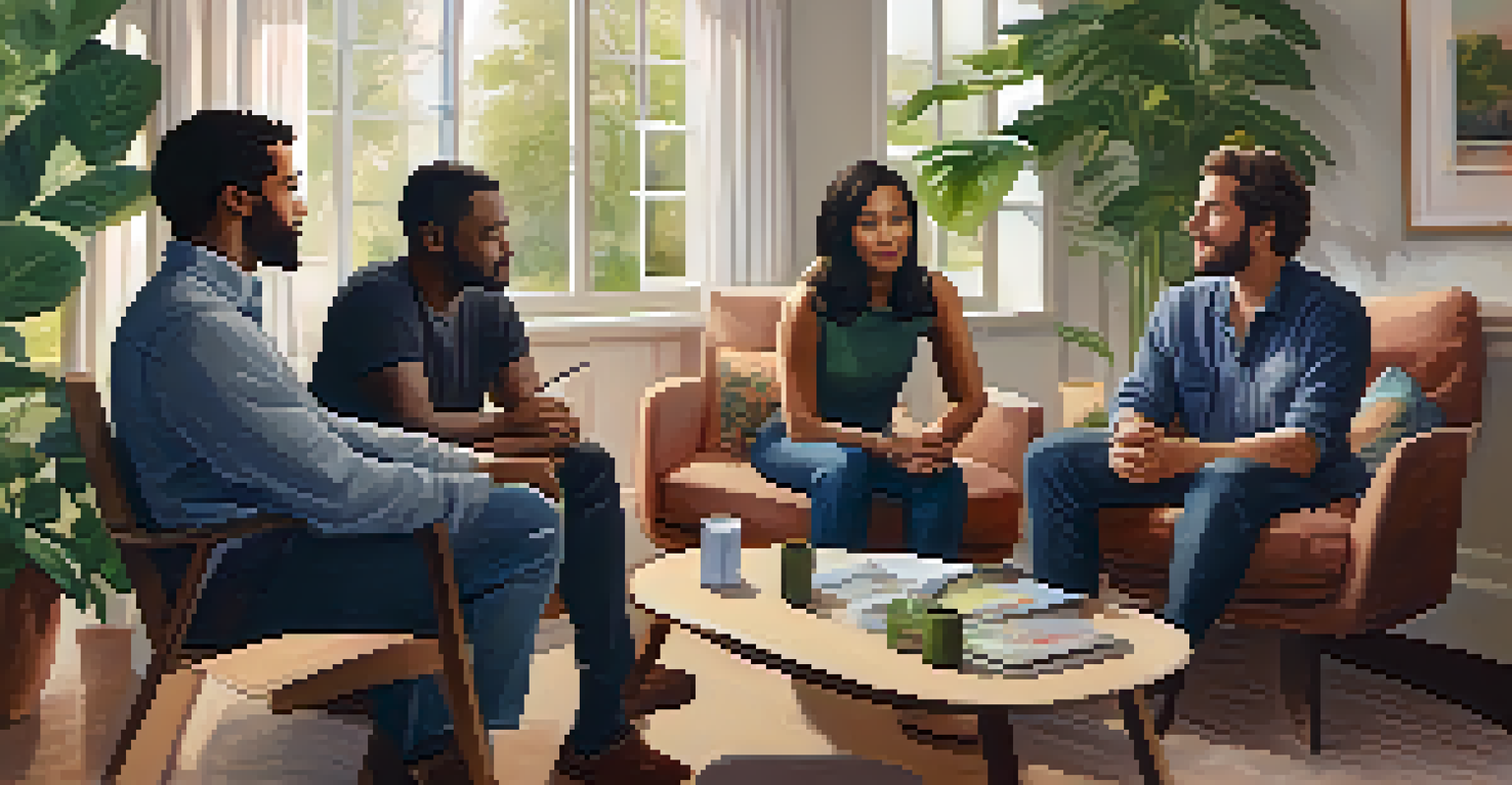 People participating in a group therapy session, sitting in a well-lit room filled with plants, embodying support and healing.