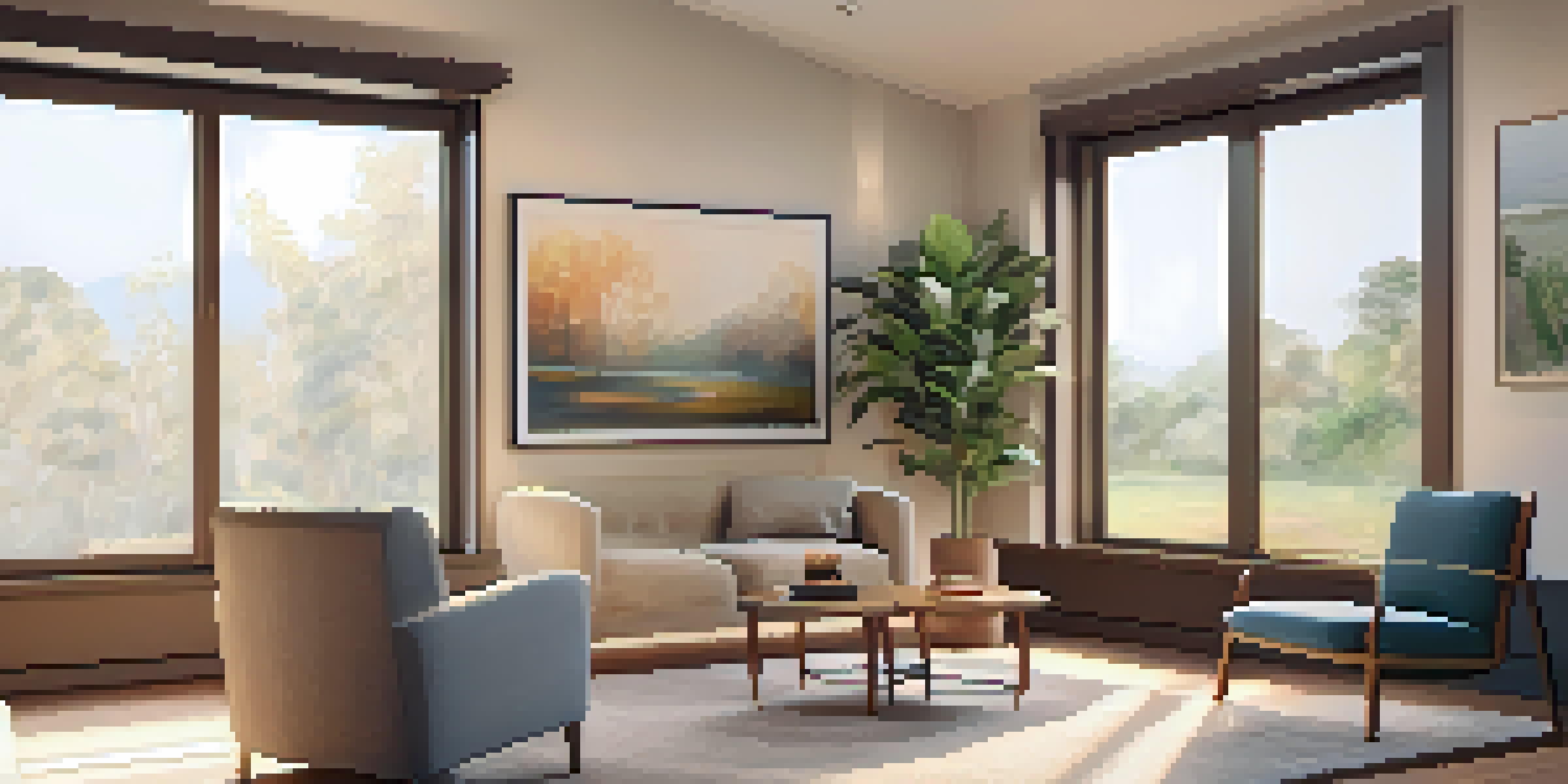 A cozy counseling room designed for addiction treatment, with warm lighting, a comfortable armchair, and calming artwork.