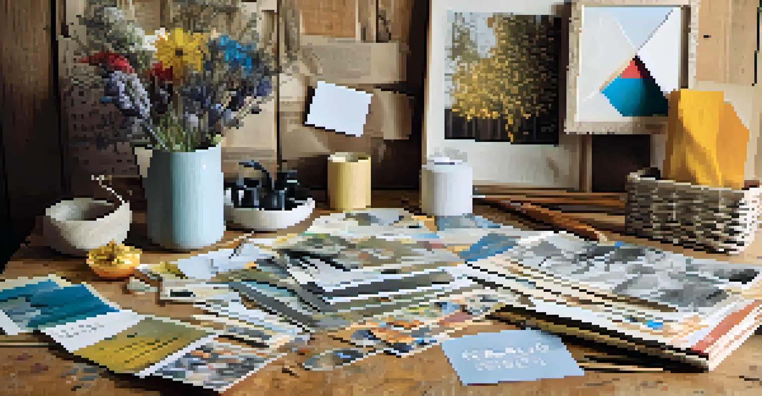 A colorful collage on a wooden table, surrounded by art supplies, representing hope and healing.