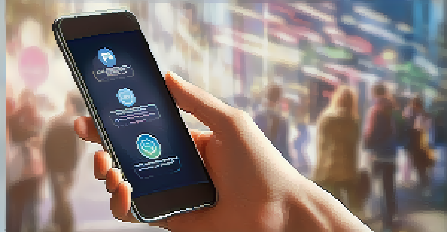 A close-up of a young person's hands holding a smartphone with an addiction prevention app on the screen, featuring engaging graphics.