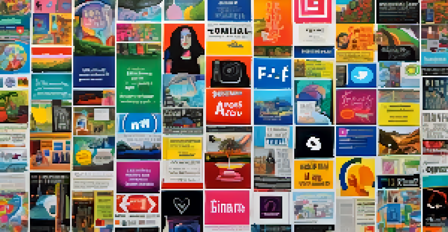 A colorful social media feed showcasing mental health and substance use awareness posts.