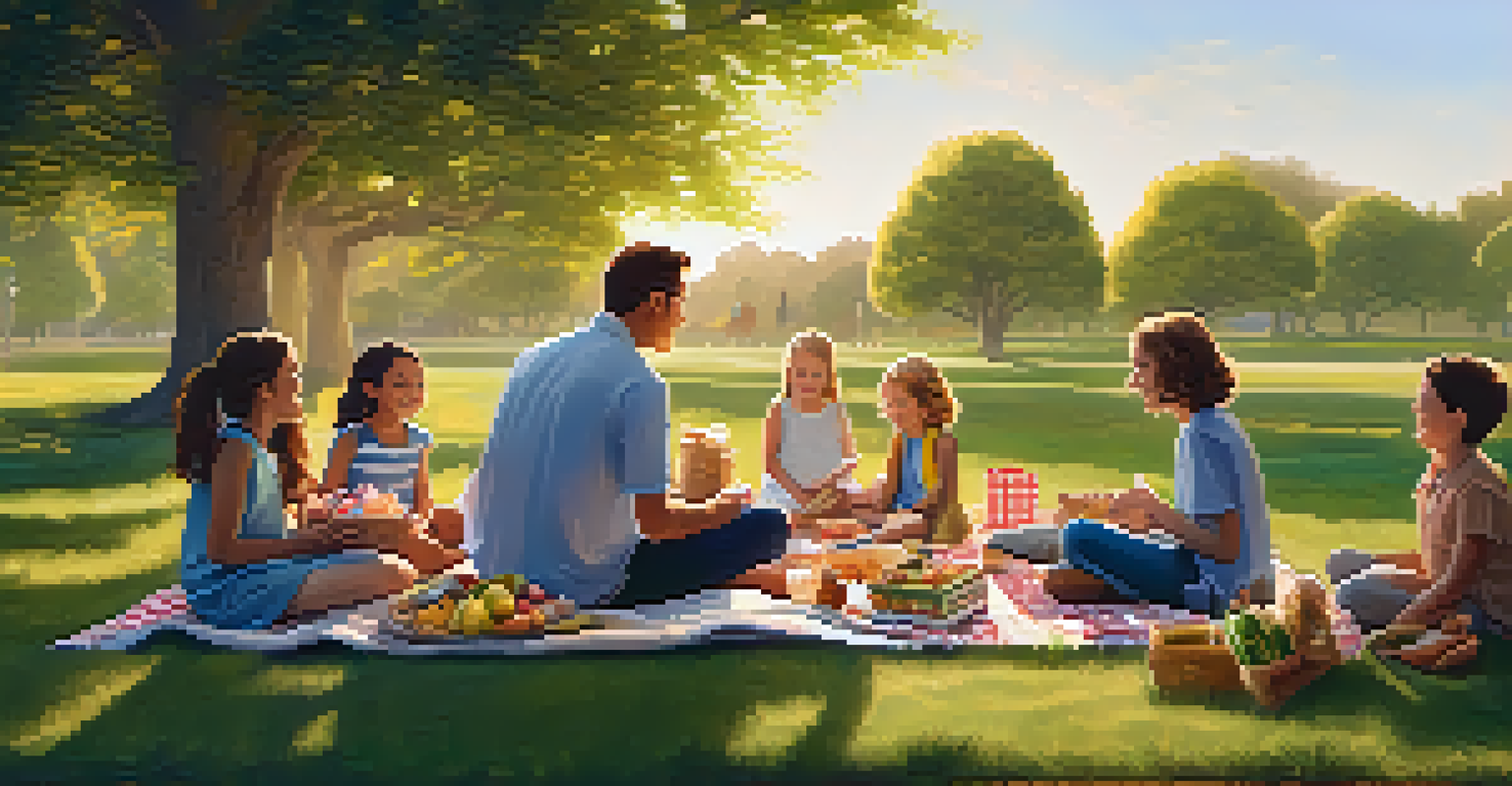 A family having a picnic in a lush park, showcasing unity and resilience with smiles and laughter.